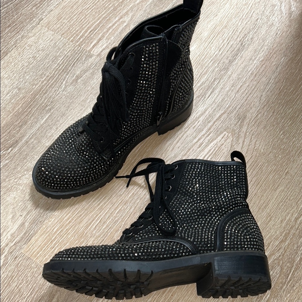 Steve Madden Black Rhinestone Combat Ozzy Boots 6 Taylor Swift